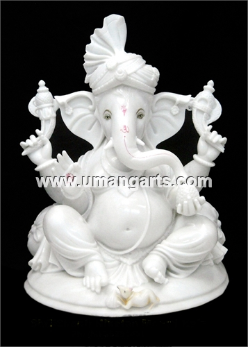 ganesha-statue-with-turban-four-hands-in-white-makrana-marble